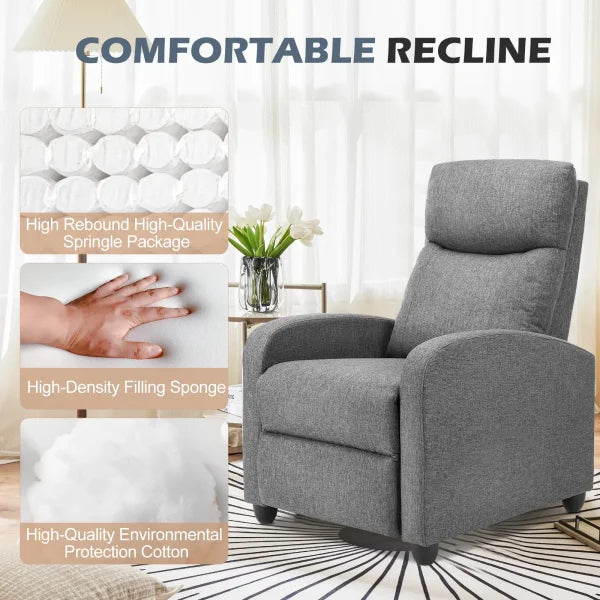JHK Recliner Chair with Massage & Lumbar Support – Modern Fabric Sofa for Living Room Grey