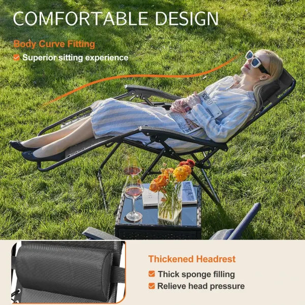 JHK Zero Gravity Set of 2 Portable Recliner Camping Patio Outdoor Garden Lounge Chair with Cup Holder Trays Adjustable