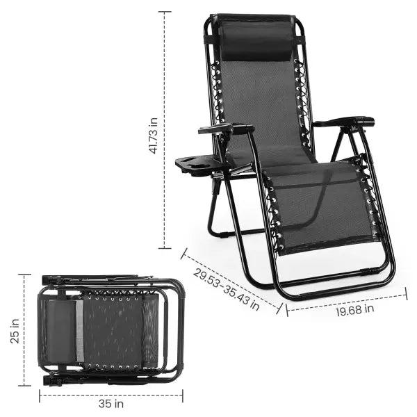 JHK Zero Gravity Set of 2 Portable Recliner Camping Patio Outdoor Garden Lounge Chair with Cup Holder Trays Adjustable