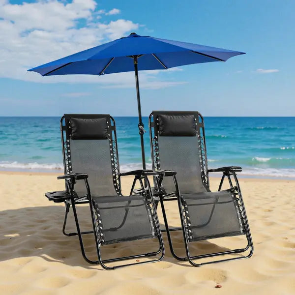 JHK Zero Gravity Set of 2 Portable Recliner Camping Patio Outdoor Garden Lounge Chair with Cup Holder Trays Adjustable