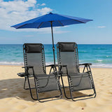JHK Zero Gravity Set of 2 Portable Recliner Camping Patio Outdoor Garden Lounge Chair with Cup Holder Trays Adjustable