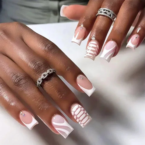 JIASHIXUAN Fake Nails Press On Set with 24 Seamless Acrylic Nail Tips - Himpall