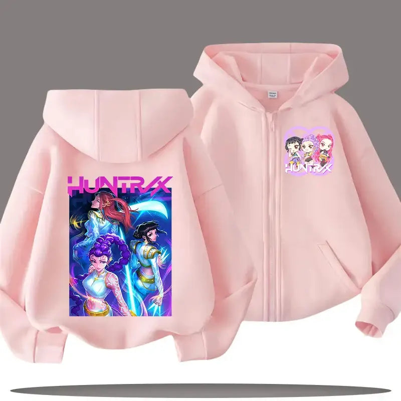 K-pop Demon Hunters Hooded Coat for Child Anime Huntrix Rumi Zoey Cartoon Fashion Zip Jacket Boy Girl Cute Top Kids