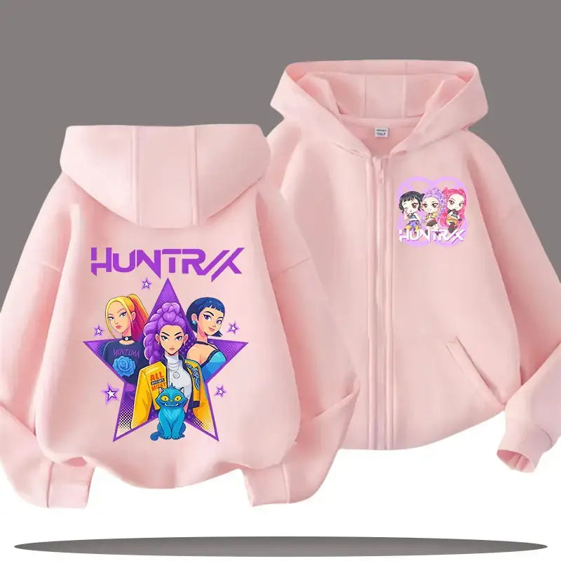 K-pop Demon Hunters Hooded Coat for Child Anime Huntrix Rumi Zoey Cartoon Fashion Zip Jacket Boy Girl Cute Top Kids