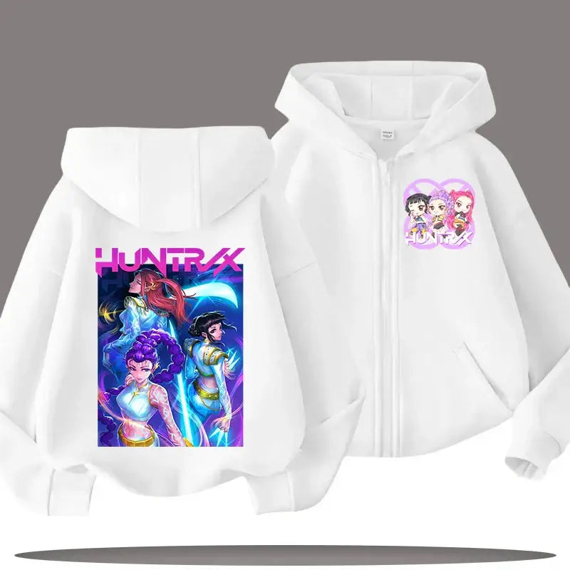 K-pop Demon Hunters Hooded Coat for Child Anime Huntrix Rumi Zoey Cartoon Fashion Zip Jacket Boy Girl Cute Top Kids
