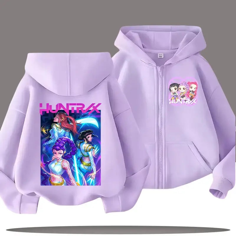 K-pop Demon Hunters Hooded Coat for Child Anime Huntrix Rumi Zoey Cartoon Fashion Zip Jacket Boy Girl Cute Top Kids