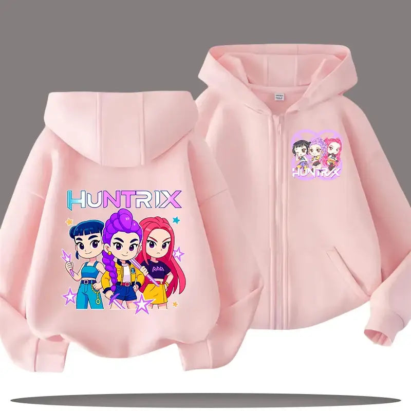 K-pop Demon Hunters Hooded Coat for Child Anime Huntrix Rumi Zoey Cartoon Fashion Zip Jacket Boy Girl Cute Top Kids