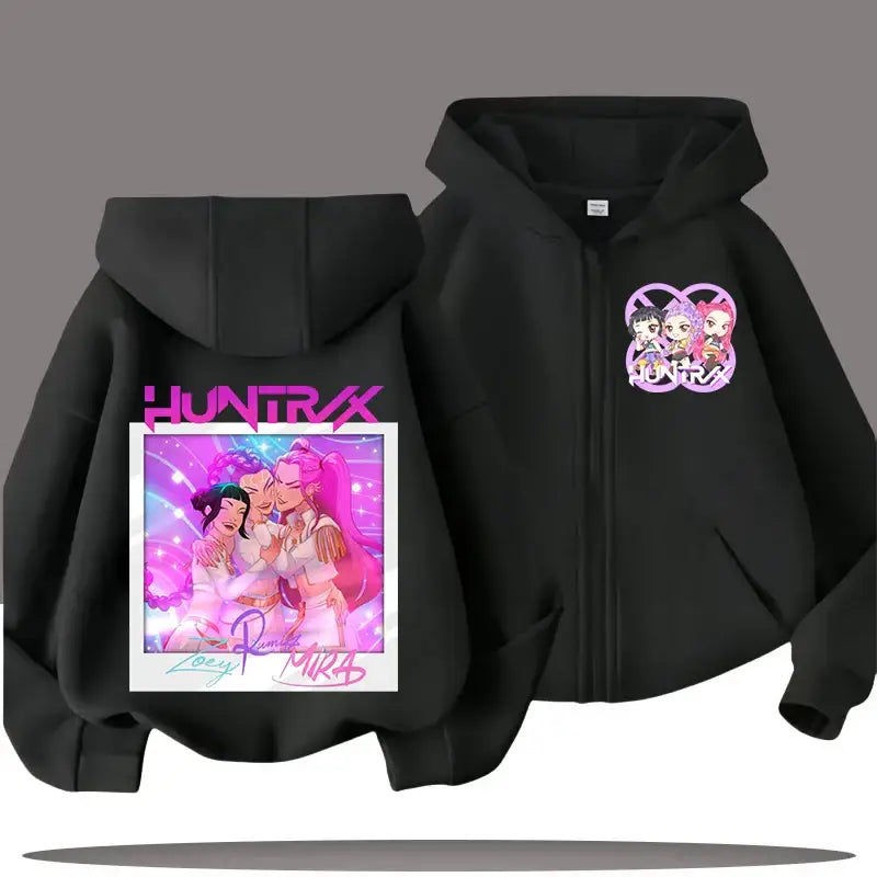 K-pop Demon Hunters Hooded Coat for Child Anime Huntrix Rumi Zoey Cartoon Fashion Zip Jacket Boy Girl Cute Top Kids