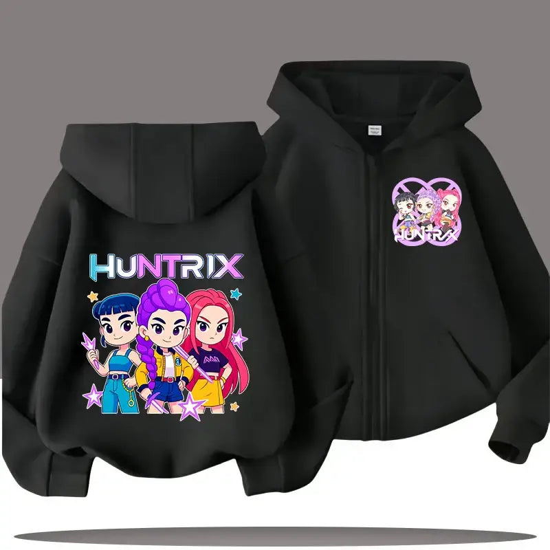K-pop Demon Hunters Hooded Coat for Child Anime Huntrix Rumi Zoey Cartoon Fashion Zip Jacket Boy Girl Cute Top Kids