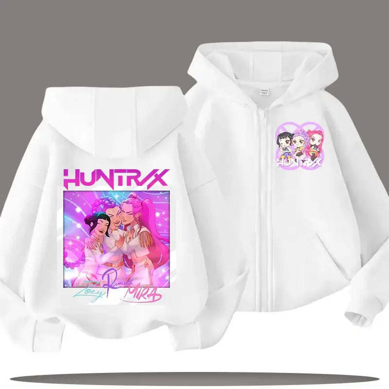 K-pop Demon Hunters Hooded Coat for Child Anime Huntrix Rumi Zoey Cartoon Fashion Zip Jacket Boy Girl Cute Top Kids