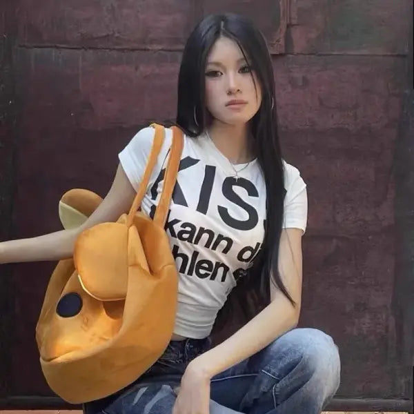 Karrram Japanese Y2k Letter Print T-shirt Trashy 2000s Style Crop Top Vintage Harajuku Short Sleeve Tee Shirt American