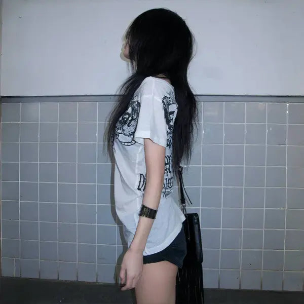 Y2K Sheer Tattoo Print T-Shirt - Grunge Harajuku Aesthetic Mesh Crop Top