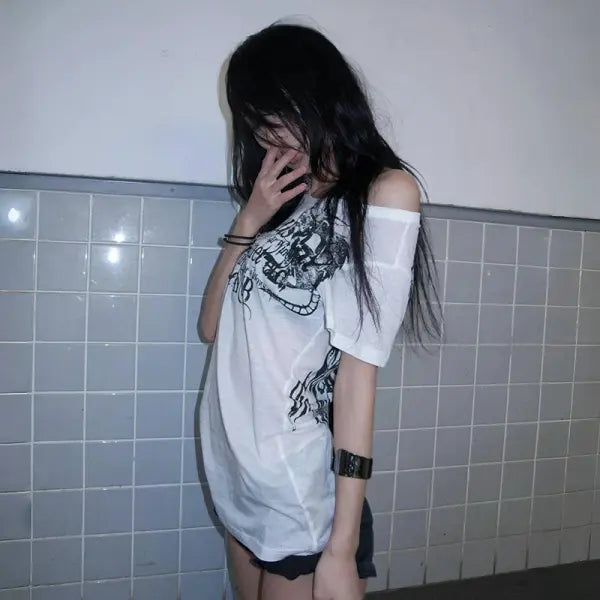 Y2K Sheer Tattoo Print T-Shirt - Grunge Harajuku Aesthetic Mesh Crop Top
