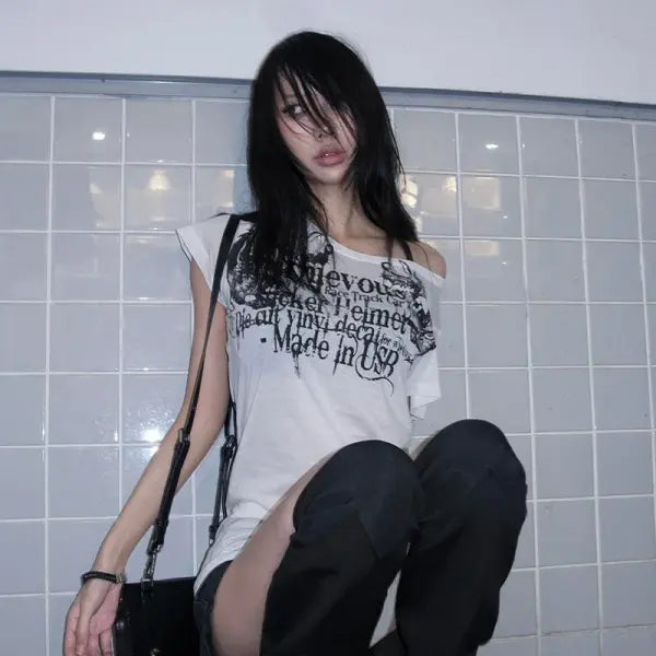 Y2K Sheer Tattoo Print T-Shirt - Grunge Harajuku Aesthetic Mesh Crop Top
