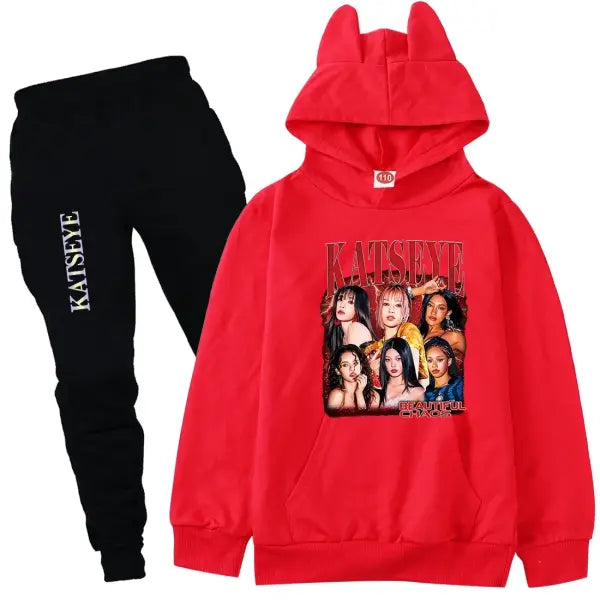 KATSEYE Kpop Clothes Kids Tracksuit Cotton – Stylish Outfits - COLOR 2 / 160(Kids 12-14Years)