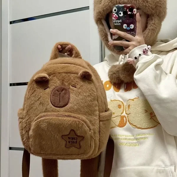 Kawaii Capybara Plush Backpack - Versatile Cartoon Crossbody Tote Bag - Himpall