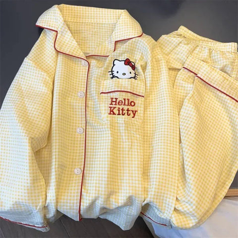 Kawaii Hello Kitty Kuromi Short Pajamas Set - Cartoon Sleepwear for Girls - Yellow / L 50-58kg