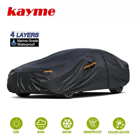 Kayme Black Heavy Duty Cotton Car Cover for All-Weather Protection - Himpall
