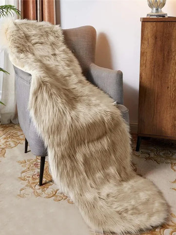 Khaki Faux Fur Large Wave Floor Mat - Home Decoration for Bathroom & Living Room