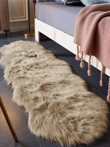 Khaki Faux Fur Large Wave Floor Mat - Home Decoration for Bathroom & Living Room