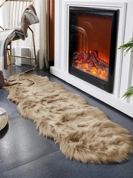 Khaki Faux Fur Large Wave Floor Mat - Home Decoration for Bathroom & Living Room - Khaki / 60x180cm