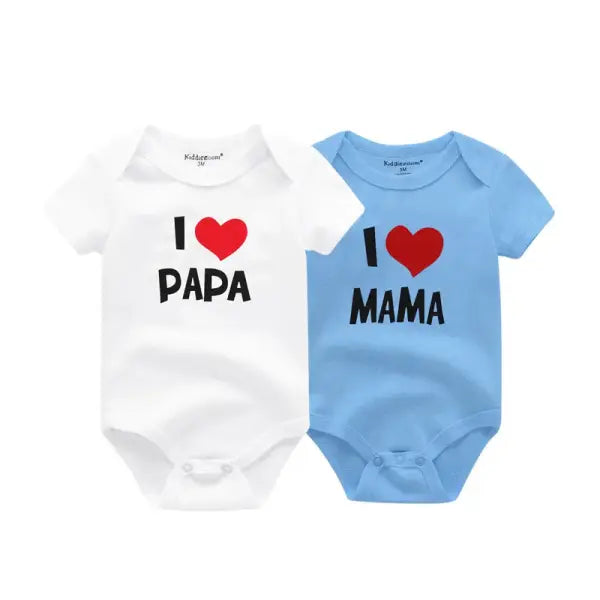 Kiddiezoom 2 Pack I Love Papa Mama Baby Bodysuits 100% Cotton Soft Newborn Onesies for Boys and Girls - BDS2046 / 3M