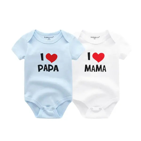 Kiddiezoom 2 Pack I Love Papa Mama Baby Bodysuits 100% Cotton Soft Newborn Onesies for Boys and Girls - BDS2019 / 12M