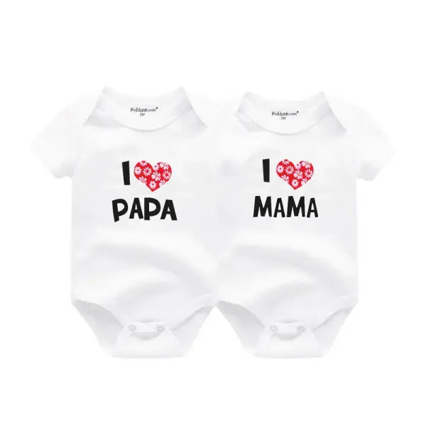 Kiddiezoom 2 Pack I Love Papa Mama Baby Bodysuits 100% Cotton Soft Newborn Onesies for Boys and Girls - BDS2016 / 12M