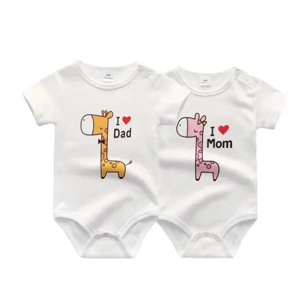 Kiddiezoom 2 Pack I Love Papa Mama Baby Bodysuits 100% Cotton Soft Newborn Onesies for Boys and Girls