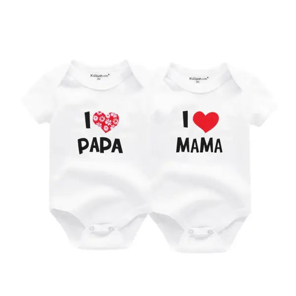 Kiddiezoom 2 Pack I Love Papa Mama Baby Bodysuits 100% Cotton Soft Newborn Onesies for Boys and Girls - BDS2049 / 12M