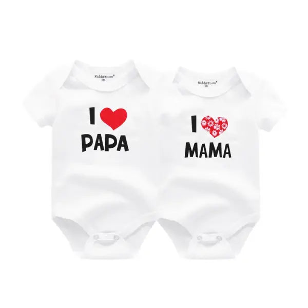 Kiddiezoom 2 Pack I Love Papa Mama Baby Bodysuits 100% Cotton Soft Newborn Onesies for Boys and Girls - BDS2048 / 12M