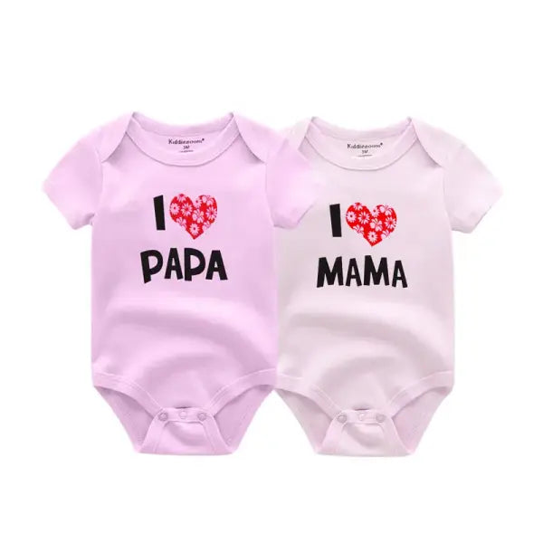 Kiddiezoom 2 Pack I Love Papa Mama Baby Bodysuits 100% Cotton Soft Newborn Onesies for Boys and Girls