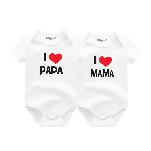 Kiddiezoom 2 Pack I Love Papa Mama Baby Bodysuits 100% Cotton Soft Newborn Onesies for Boys and Girls