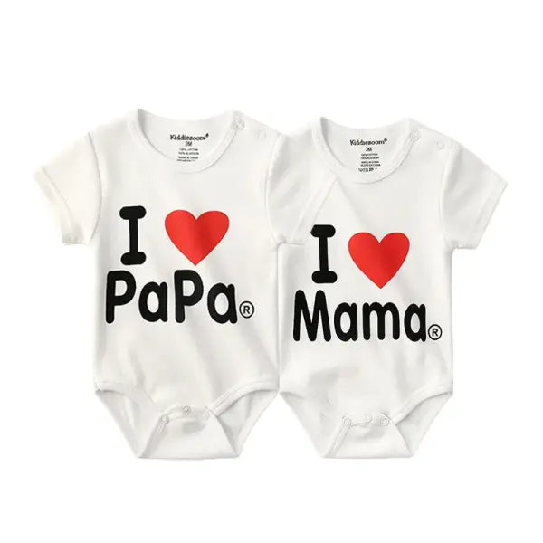 Kiddiezoom 2 Pack I Love Papa Mama Baby Bodysuits 100% Cotton Soft Newborn Onesies for Boys and Girls - BDS2051 / 12M