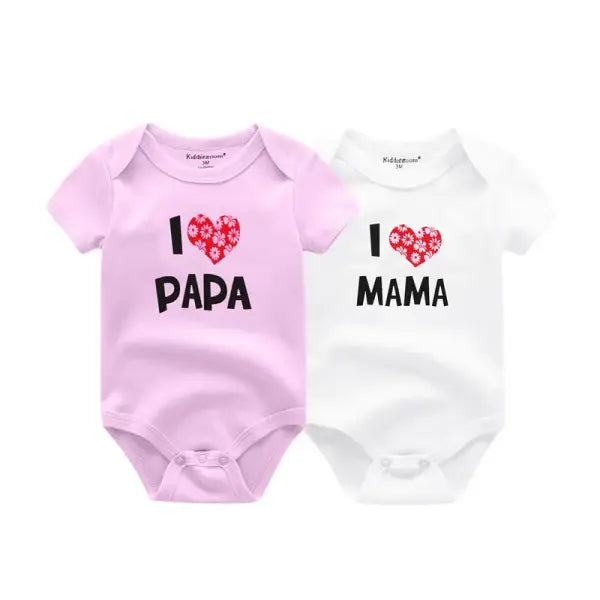 Kiddiezoom 2 Pack I Love Papa Mama Baby Bodysuits 100% Cotton Soft Newborn Onesies for Boys and Girls - BDS2047 / 12M