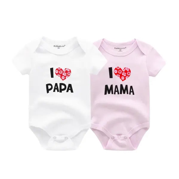 Kiddiezoom 2 Pack I Love Papa Mama Baby Bodysuits 100% Cotton Soft Newborn Onesies for Boys and Girls - BDS2025 / 12M