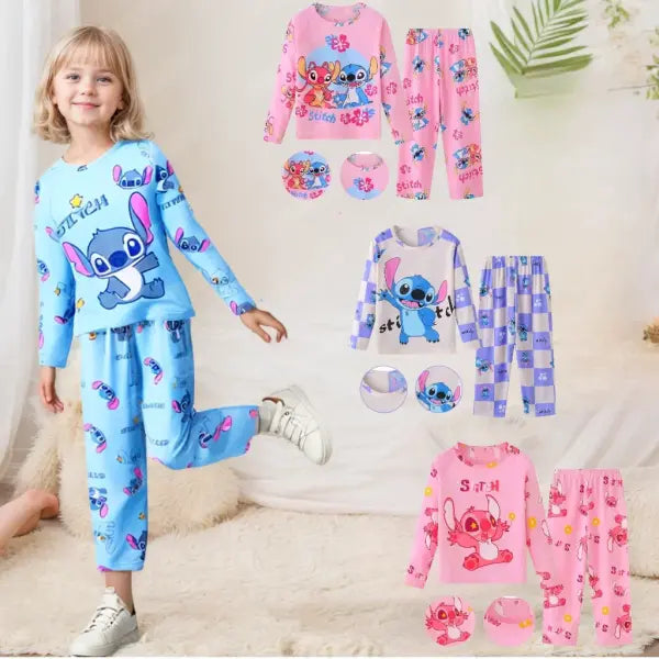 Kids Anime Stitch Pajamas 2pcs set for Boys Girls Home Wear Kids Casual Sleepwear Long Sleeve Pajamas Sets Suit Cute