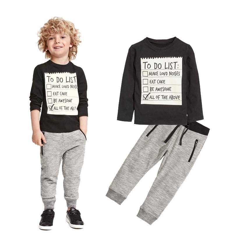 Boys 2-Piece Cotton Clothing Set - Long Sleeve T-Shirt & Pants Casual Outfit for 3-7 Years - 100cm