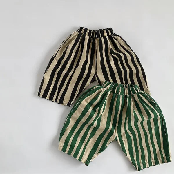 Kids Cotton Striped Calf-Length Pants – Breathable Summer Trousers for Boys & Girls