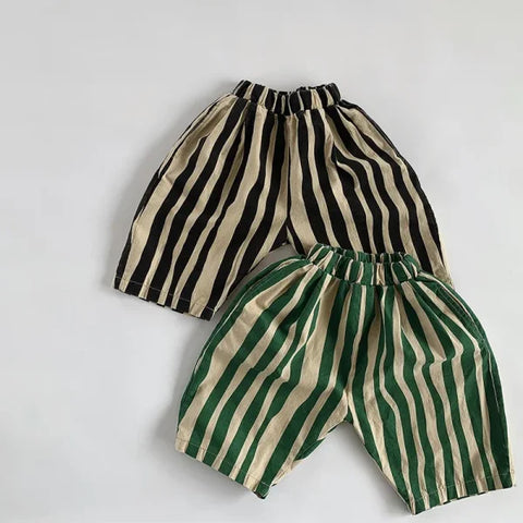 Kids Cotton Striped Calf-Length Pants – Breathable Summer Trousers for Boys & Girls