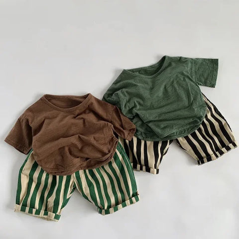 Kids Cotton Striped Calf-Length Pants – Breathable Summer Trousers for Boys & Girls
