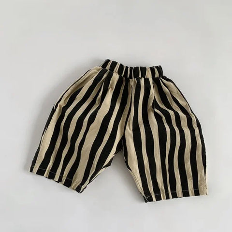 Kids Cotton Striped Calf-Length Pants – Breathable Summer Trousers for Boys & Girls