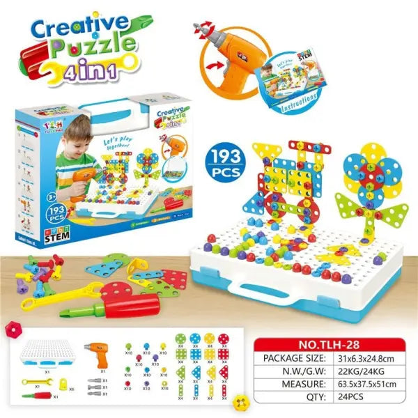 Kids’ Creative Drill & Screw Building Set – Colorful Educational Construction Toy - 193pc color packing - Hair Remover