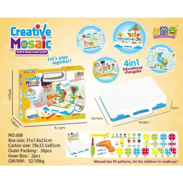 Kids’ Creative Drill & Screw Building Set – Colorful Educational Construction Toy - 251pc - Hair Remover
