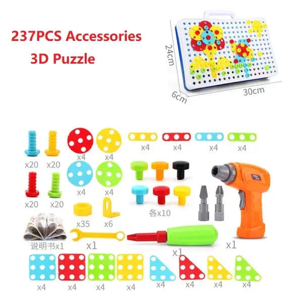 Kids’ Creative Drill & Screw Building Set – Colorful Educational Construction Toy - 237pc - Hair Remover