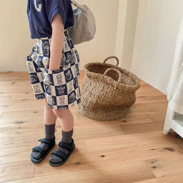 Kids Plaid Print Cotton Shorts – Breathable Wide-Leg Summer Trousers for Boys & Girls - Himpall