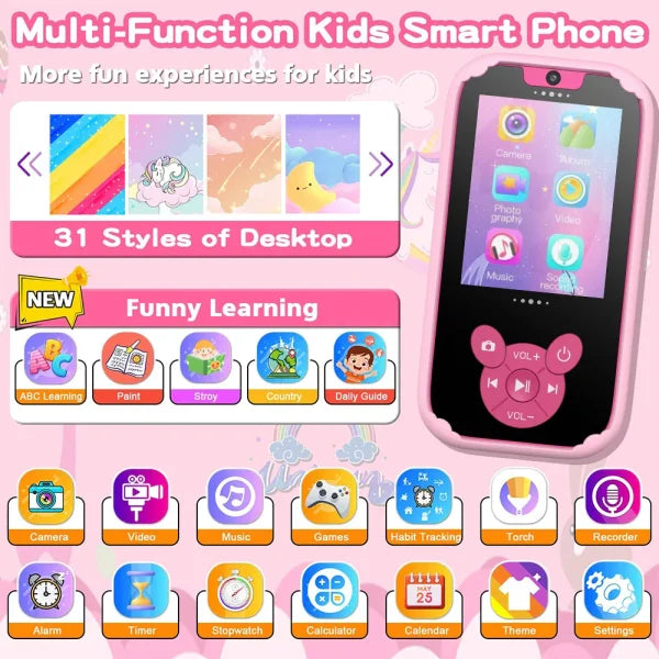Kids Smart Phone Educational Toy with Dual Camera and Music Player - Himpall