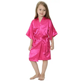 Kids Solid Satin Rayon Kimono Robe Bridesmaid Solid Bathrobe Children Nightgown Sleepwear Dressing Gown