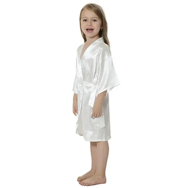 Kids Solid Satin Rayon Kimono Robe Bridesmaid Solid Bathrobe Children Nightgown Sleepwear Dressing Gown