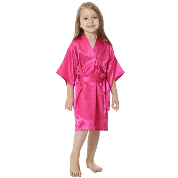Kids Solid Satin Rayon Kimono Robe Bridesmaid Solid Bathrobe Children Nightgown Sleepwear Dressing Gown